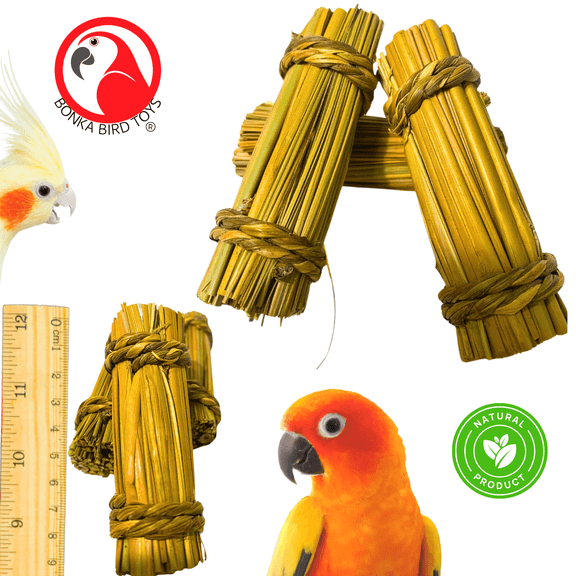 Bonka Bird Toys 3361 Pk3 Mini Seagrass Straw Chews Foot Talon Craft Part Parrot