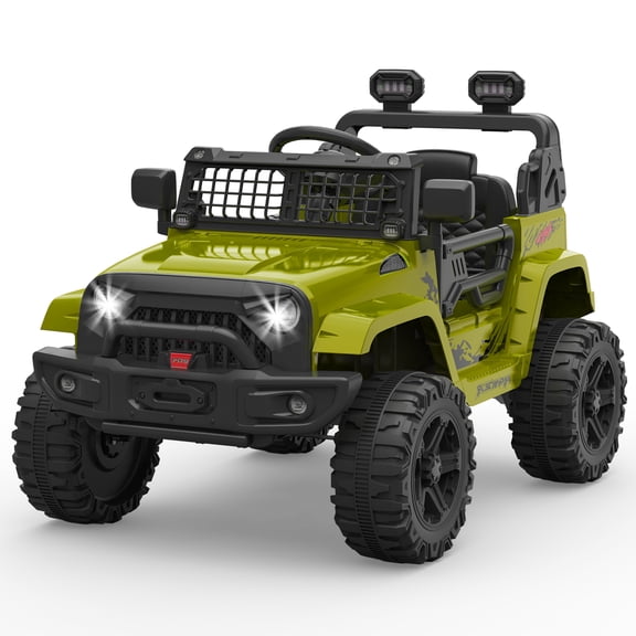 12V Electric Ride-On Truck with Remote Control – Battery Powered, Spring Suspension, LED Lights, Wireless Connectivity, 3 Speed Modes –Toy Car – Green