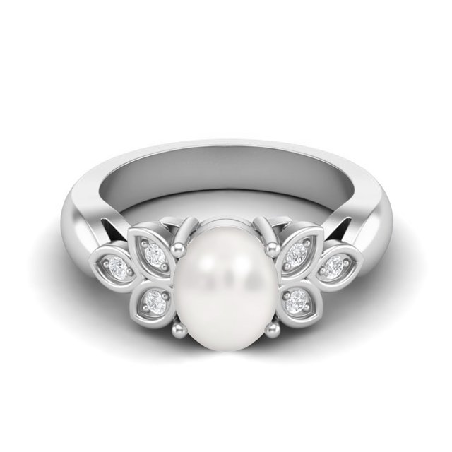 Prong-Setting 8x6MM Forme Ovale Perle Gemme 925 Sterling Silver Solitaire Femmes Bague de Fiançailles
