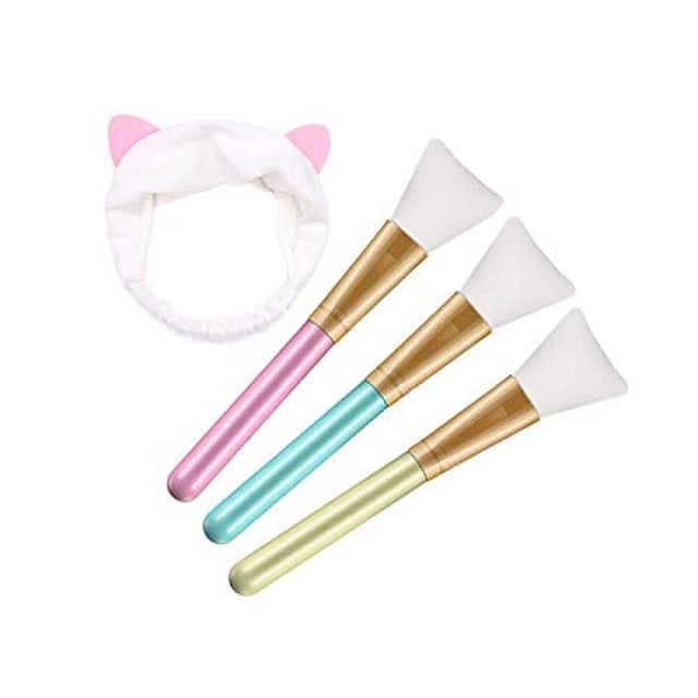 Cepillo de máscara de silicona con banda para el cabello, juego de cepillos de máscara facial sin pelo, cepillo facial de maquillaje cosmético para máscara facial, máscara de ojos, suero o bricolaje Ormromra LN-1124