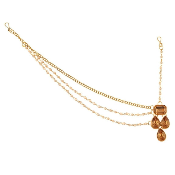 Efulgenz Wedding Headpiece Headband Crystal Rhinestone Indian Maang Tikka Head Chain Bridal Jewelry Accessories for Women Girls, Brown