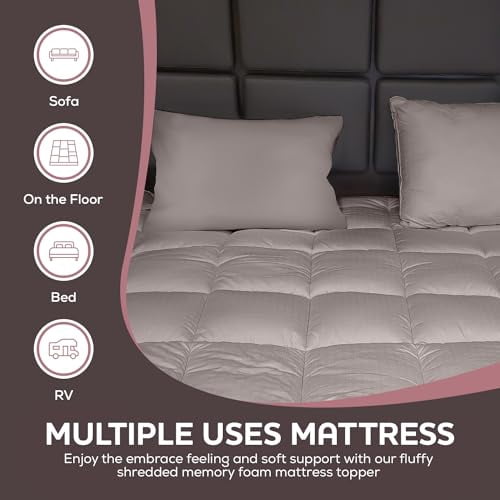 CirclesHome Grey Futon Mattress Toppers With Anti-Slip Anchors - Futon Cover Filled with Plush Down Alternative Fill - Full Size Futon Cover is Soft, Comfortable and Allergy Free (Size: 54 x 75 x 3)