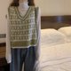 thumbnail image 2 of Chaleco de punto Mujer Estudiante Sin mangas Cuello en V Suéter a cuadros Top Causal, Verde seitruly AP001447-01B, 2 of 7