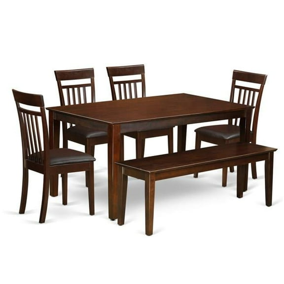Dining Room Set for 6 set - Dining Table & 4 Dining Chairs Plus Bench - 5 piece - Mahogany