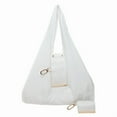 thumbnail image 1 of Portable Keychain Tote Bag Foldable Mini Expandable Vegan Leather Bag for Everyday Use Shopping Travel White Color Chic and Functional, 1 of 8