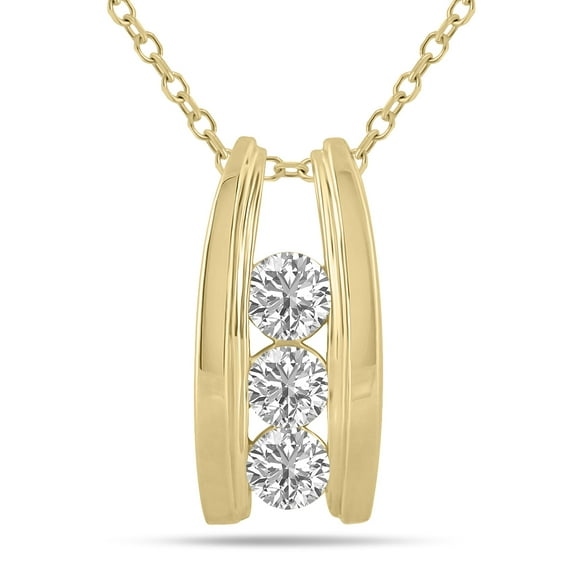 SZUL Women's 2 CTW Three Stone Lab Grown Diamond Ladder Pendant in 10K Yellow Gold (G-H Color, VS1-VS2 Clarity)