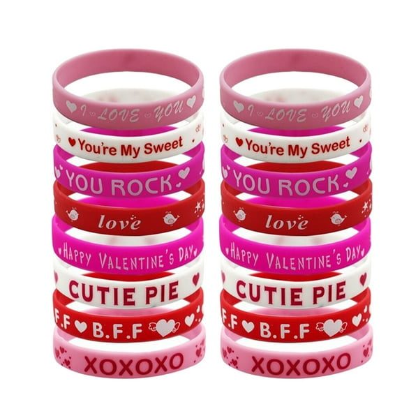 16PCS Valentines Day Rubber Wristband Silicone Heart Wristbands Bracelet Rubber Sports Wristband Friendship Bracelets Party Favor Gift for Wedding