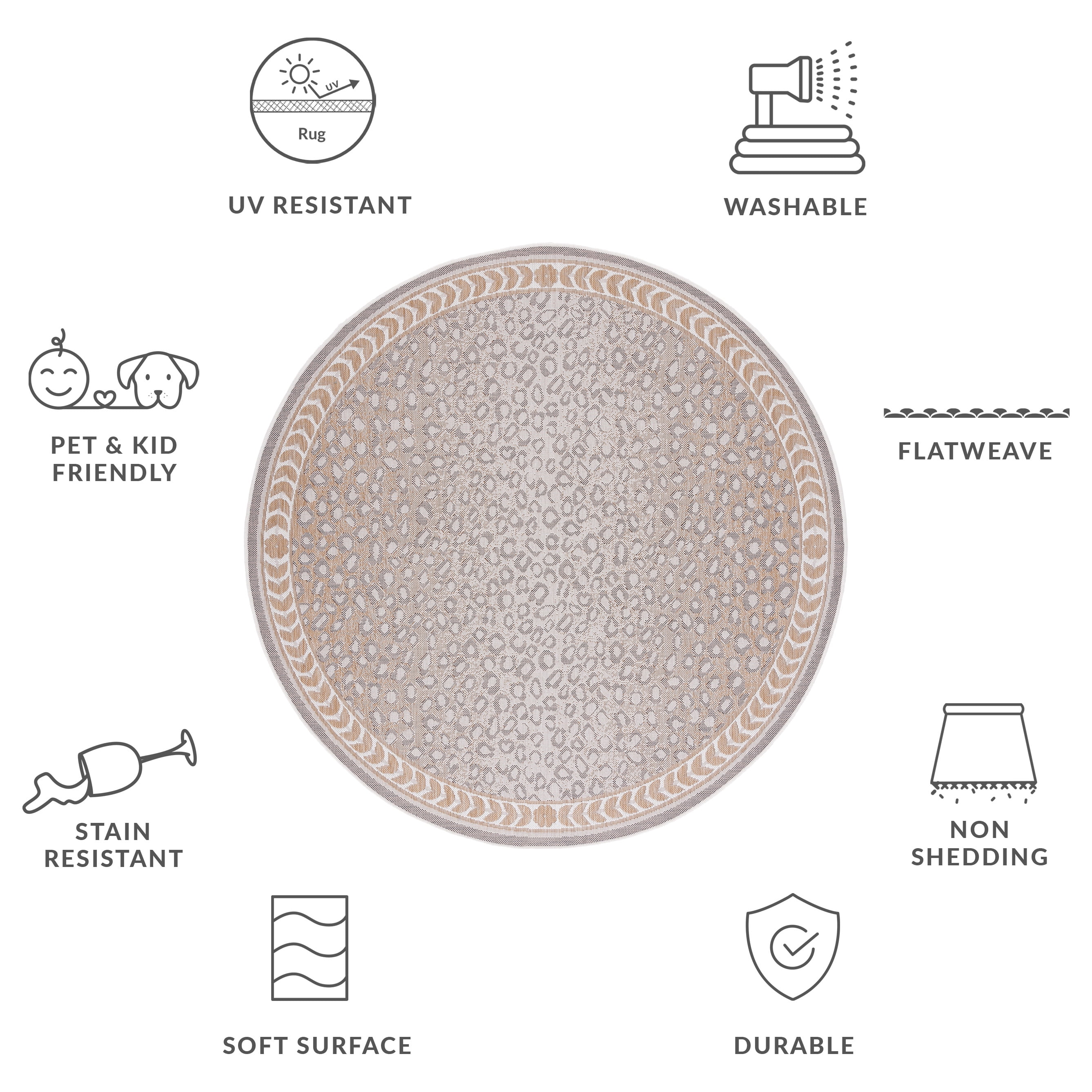 Safavieh Courtyard Candace Spotted Indoor/Outdoor Area Rug, Beige/Gold, 4' x 4' Round