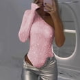 thumbnail image 2 of Alkepwun Womens Bodysuits One-Shoulder Sequin Solid-Color Fitted Jumpsuit Sexy Comfort Tummy Control Long-Sleeve One Piece Tops for Wedding Guest, 2 of 6