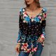 thumbnail image 5 of Moda mujer imprimir blusa o cuello manga larga botón fruncido suave elástico camiseta casual top Abanopi Negro-4/Medio, 5 of 7