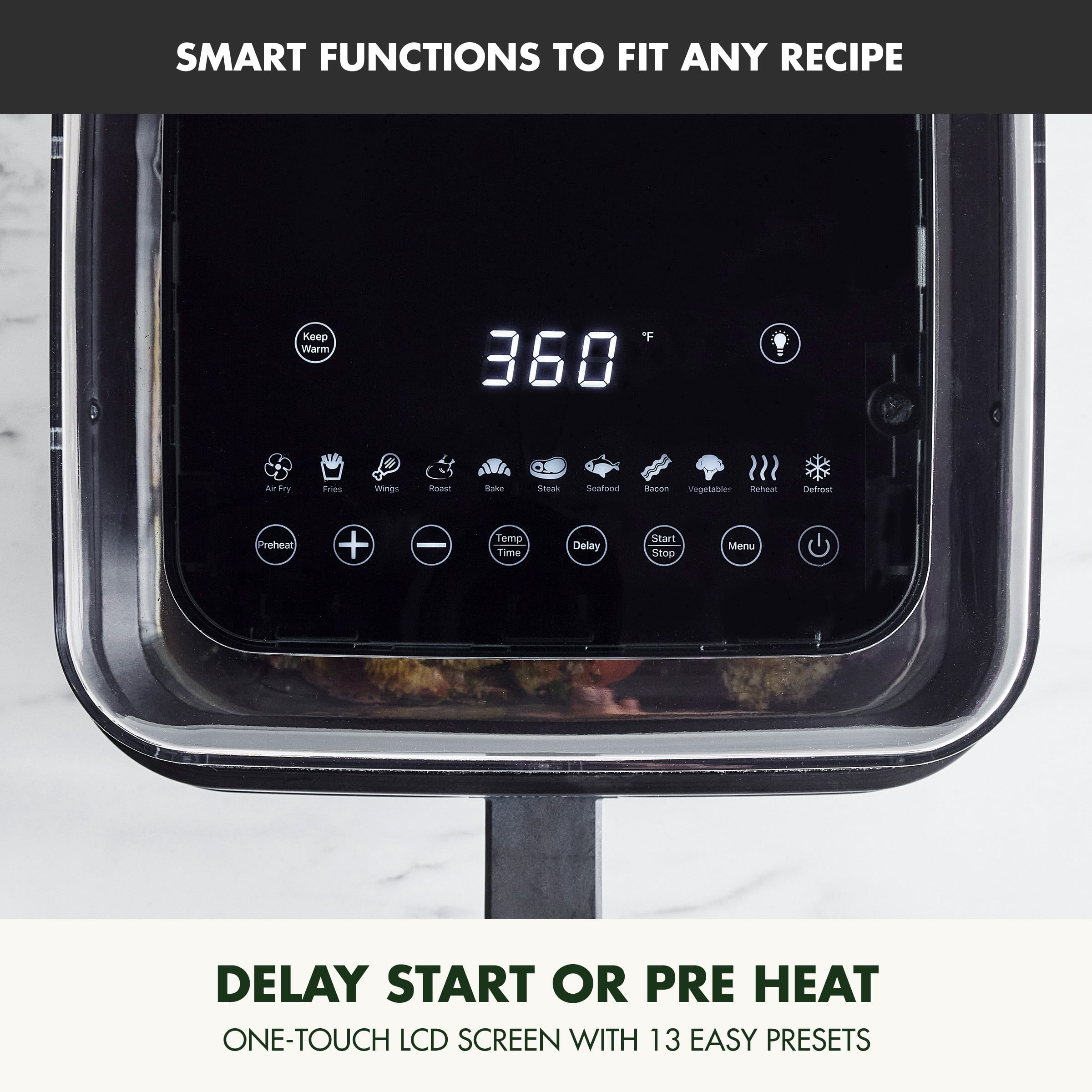 GreenPan Bistro XL 7-Quart 360° Clear View Air Fryer, 13 Presets, Easy to Clean, Nonstick, Black