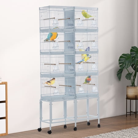 Kicctian Bird Cage, Metal Standing Flight Birdcage with Play Top & Rolling Stand, Side-Out Tray for Parrots, Cockatiels, Conures, Parakeets, Lovebirds, Budgie,White