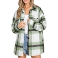 thumbnail image 2 of Women'S Flannel Plaid Shacket Fall Outfits Long Sleeve Button Down Shirts Jacket Coats with Side Pockets Green M, 2 of 8