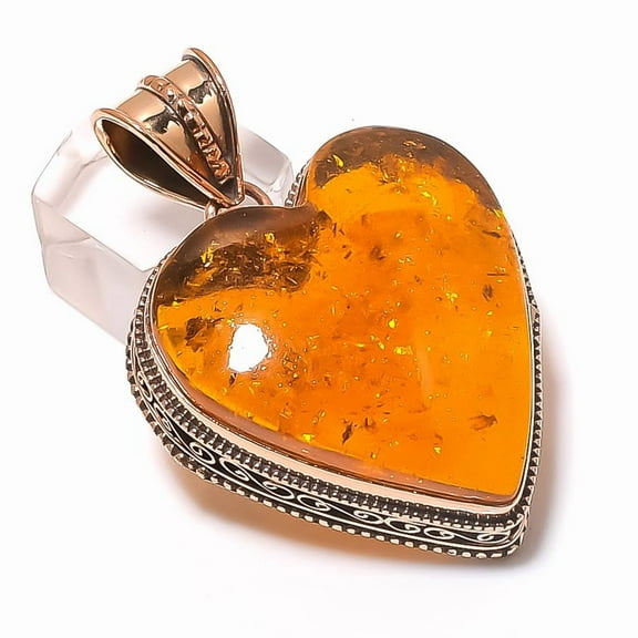 Natural Baltic Amber Gemstone Handmade Copper Jewelry Pendant 1.97"