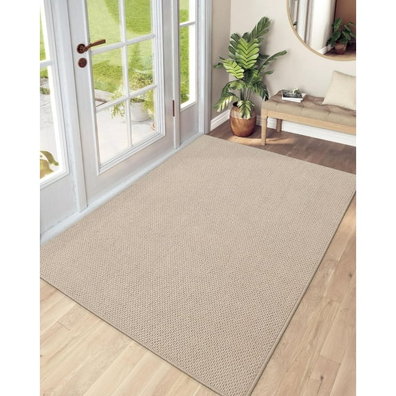 Indoor Door Mat 48x72, Washable Entrance Mats with Non Slip Rubber Back, Ultra Thin Entryway Mats Absorbent Dirt Carpper Front Back Doormat for Entry Floor Inside Home, Beige