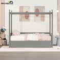 Bellemave Twin Size Canopy Daybed Frame with Trundle, Wood Twin Canopy Bed Can Turn into King in
