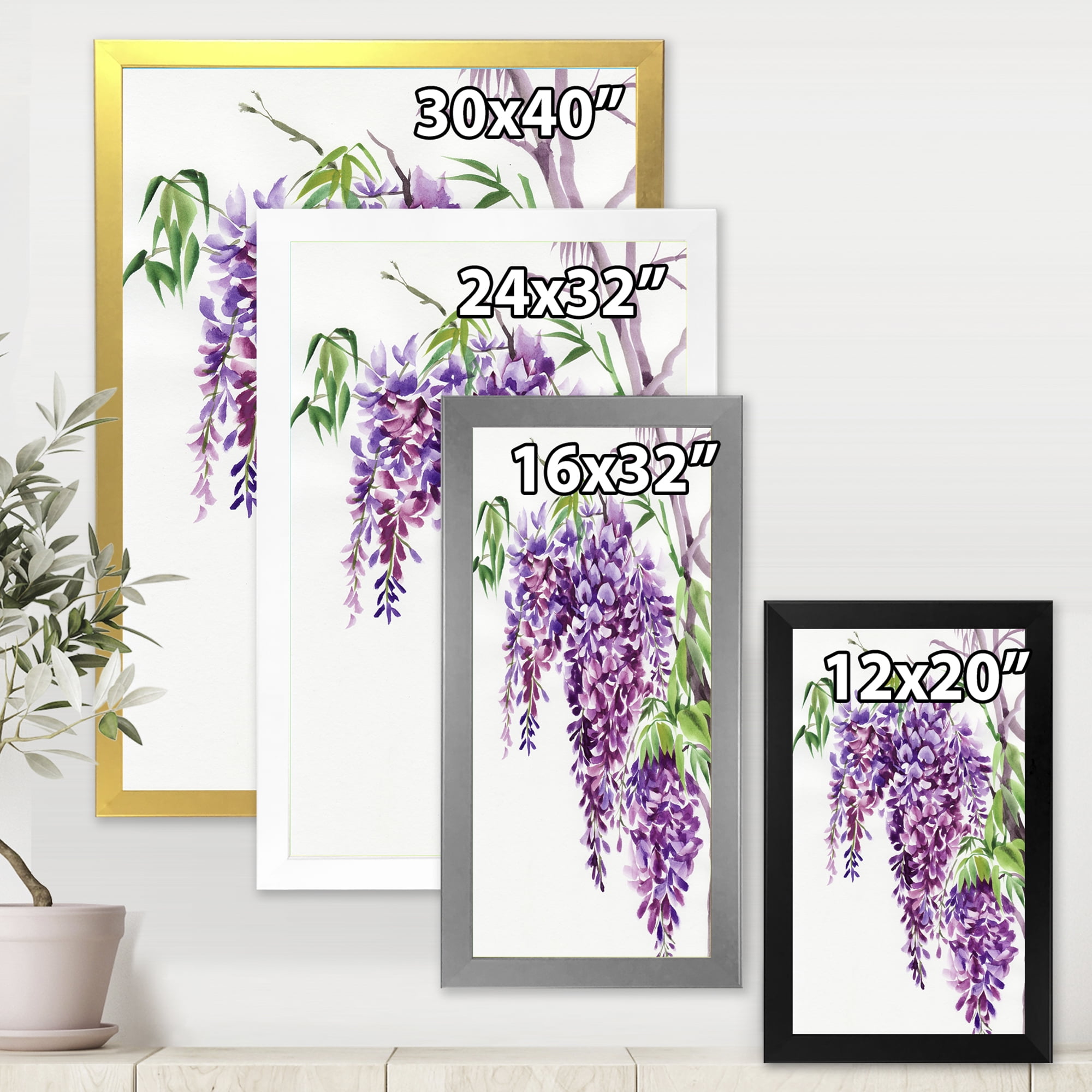 Designart 'Wisteria Purple Branches' Traditional Framed Art Print