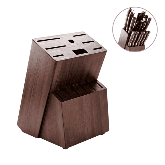 DUANJY Knife Storage Block, 14 Slot Universal Knife Holder with Natural Wood, Countertop Kitchen Tools Organizer Rack for Cooking Cut, Brown