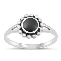 CHOOSE YOUR COLOR Black Cubic Zirconia Sunburst Ring .925 Flower Sterling Silver Band Female Size 10