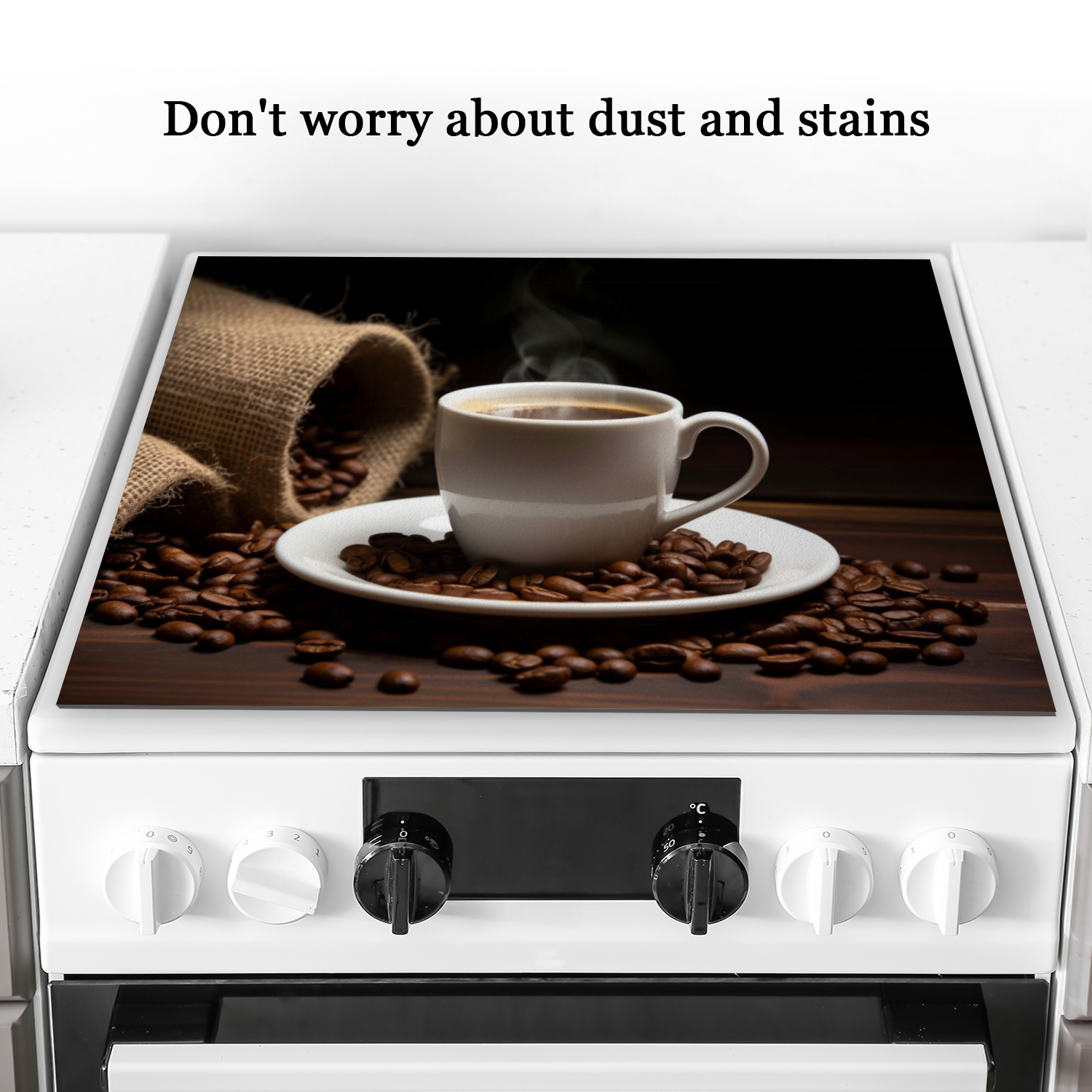 Square Stove Top Covers for Electric Stove, Coffee Cup with Steaming Glass Induction Cooktop Protector Mat, Non-slip Washable Decoration Pad for Kitchen RV (28×20 Inch)