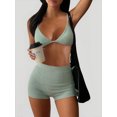 thumbnail image 3 of Women's Green Sports Bra and High Waist Shorts Set, Two Piece Yoga Workout Outfit, 3 of 6