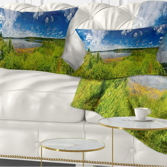 Designart Ideal Summer Meadow Panorama - Landscape Printed Throw Pillow - 12x20