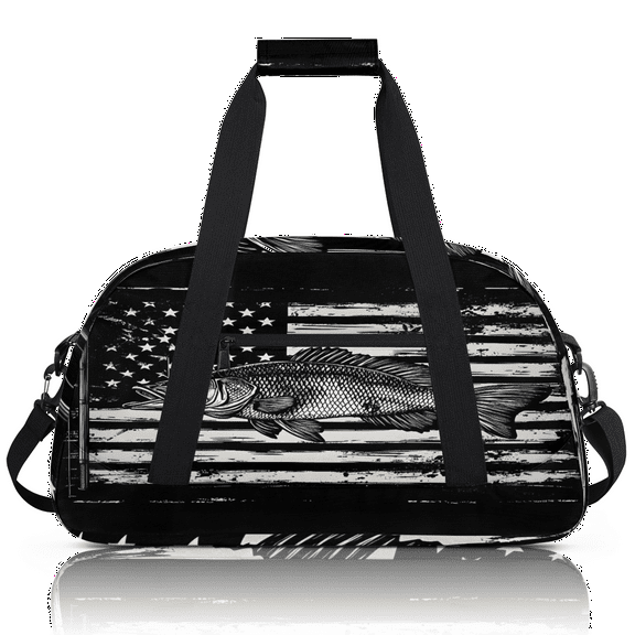Herdesigns American Flag Sports Duffle Bags Travel Duffle Bag Gym Bag Bass Fish Weekender Travel Bag Waterproof Overnight Bag Carry On Travel Tote Bag Dance Bags