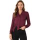 thumbnail image 1 of Blusa De Satén De Manga De Encaje Semitransparente Frontal Con Botones Y Cuello De Lazo Elegante Para Mujer Borgoña S, 1 of 6