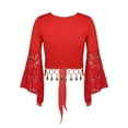 thumbnail image 5 of YiZYiF Women Belly Dance Tops Flare Sleeve Tassels Cover-Up Lace Crop Tops Cardigan with Bells, 5 of 7
