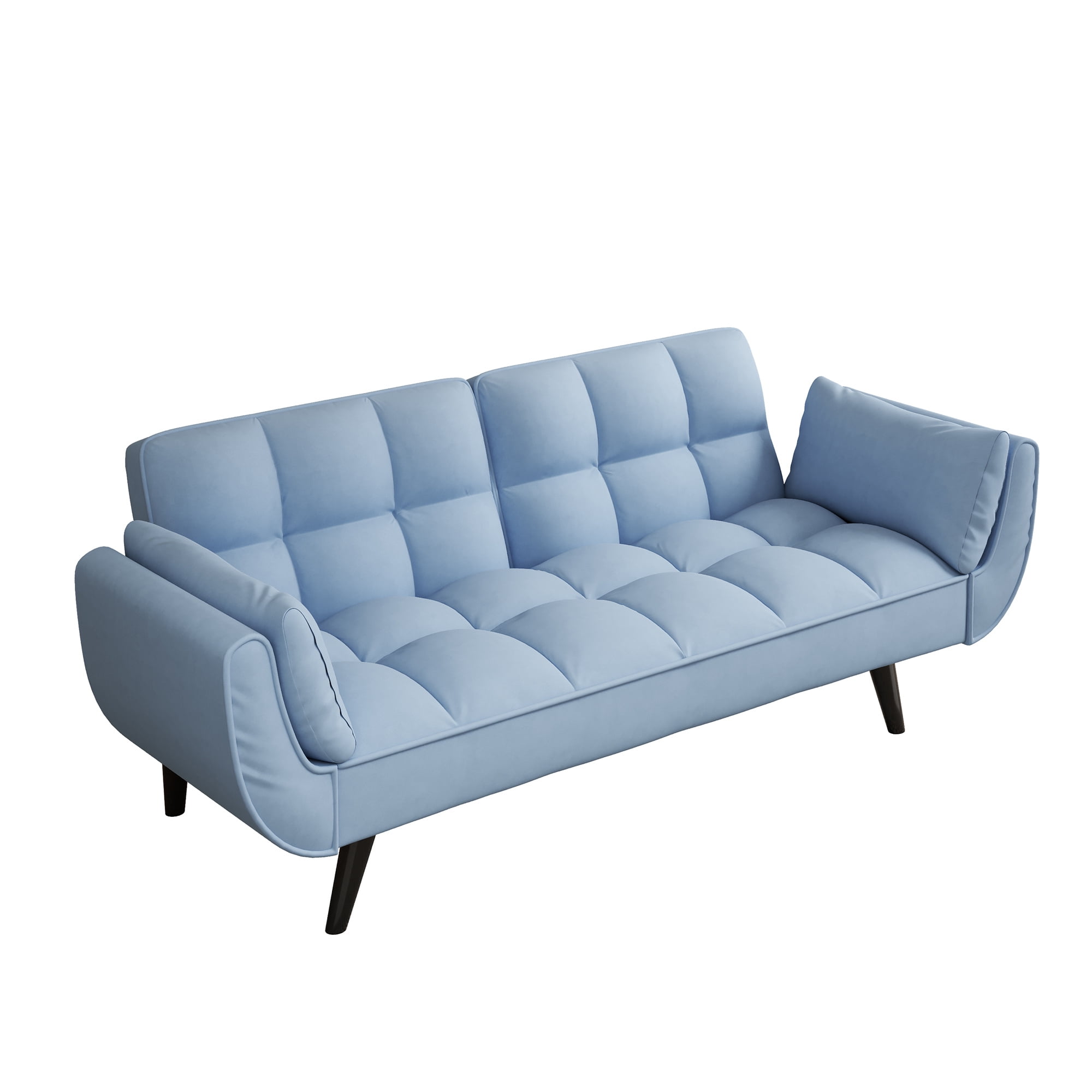 Aukfa 75" Flared Arm Futon Convertible Sofa Bed, Curved Sleeper Sofa for Home Office, Blue
