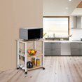 thumbnail image 4 of 3-Tier Baker’s Rack Kitchen Utility Stand – Microwave Oven Storage Shelf with Light Beige Wood Top & White Metal Frame – Workstation Storage Cart for Kitchen, Pantry, or Dining Room, 4 of 8