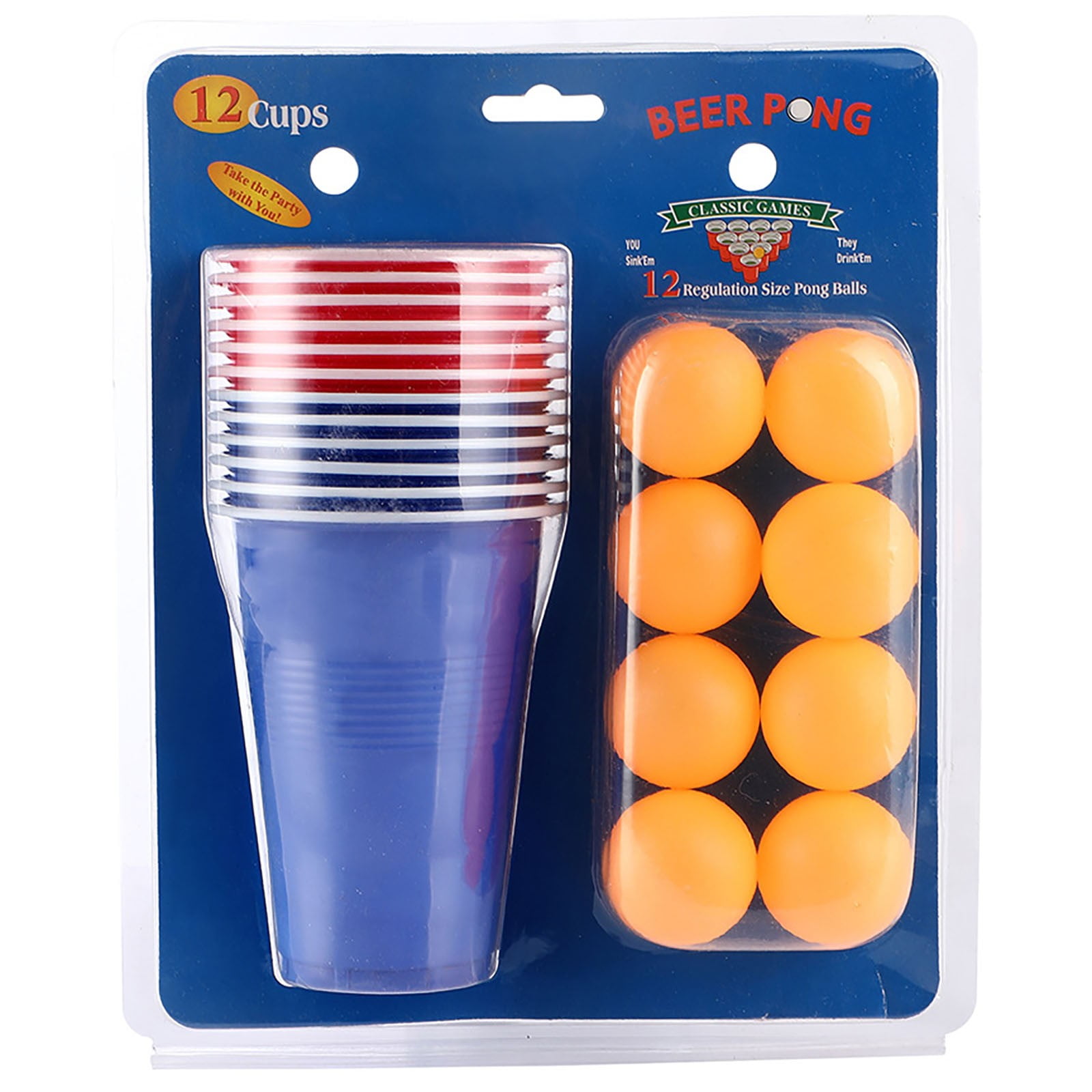 Lot De 100 Gobelets Réutilisables Beer Pong 500ml + 12 Balles – Rouge/bleu, Pour Fêtes Et Anniversaires