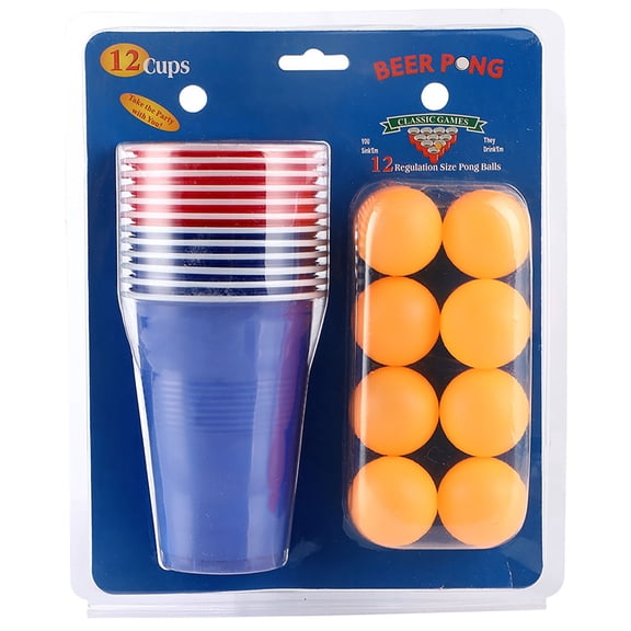 Pong Cup Set with 12 Reusable 500ml Party Cups and Table Tennis for Drinking Games Camping Birthday Wedding Events