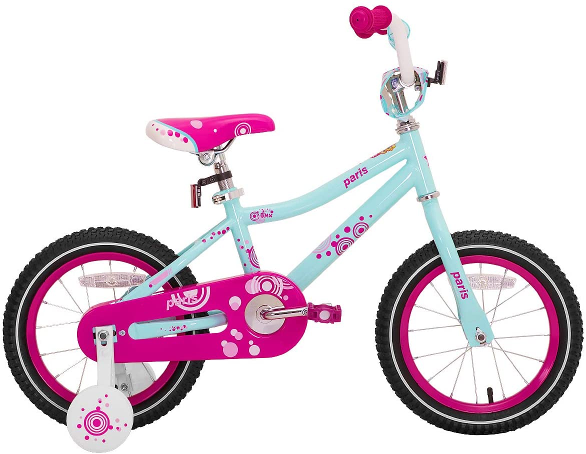 Kickstand for 18 Kids Bicycle Blue & Pink JOYSTAR Paris Girl's Bike for Ages 3-9 Years Old Children Bike with Training Wheels for 12 14 16 18 Kid's Bike 