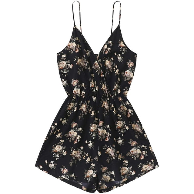 Women's Leopard Print Wrap Spaghetti Strap Romper Cami Jumpsuit