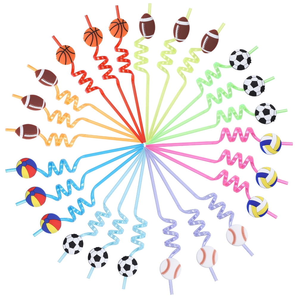 Shininglove 24 Pack Sports Game Straws, Summer Party Straws Goodie for