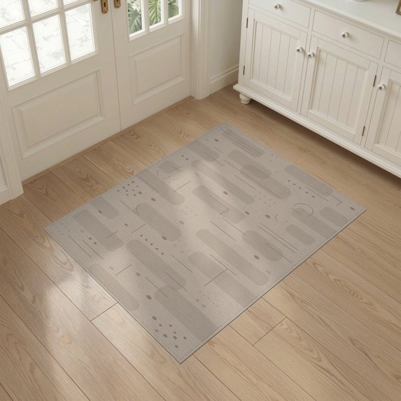 ODIKA 3'x5' Tan Geometric Design Washable Accent Rug Modern Abstract Pattern with Subtle Lines for Bedside, Nursery Room, Pet Friendly & Non-Shedding