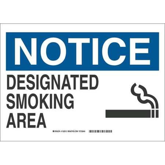 BRADY 132012 Smoking Area Sign, 10inHx14inW, Fiberglass
