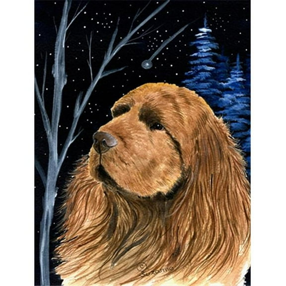 Starry Night Sussex Spaniel Flag - Garden Size, 11 x 15 in.