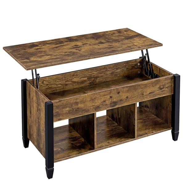 SmileMart Wooden Lift Top Coffee Table Accent Table with Hidden Compartment Storage for Living Room Reception Rustic Brown