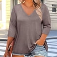 thumbnail image 2 of BLVB Womens Plus Size T-Shirts V Neck 3/4 Sleeve Tops Spring Fall Shirts Casual Basic Loose Fit Tunic Tees Clothes, 2 of 6