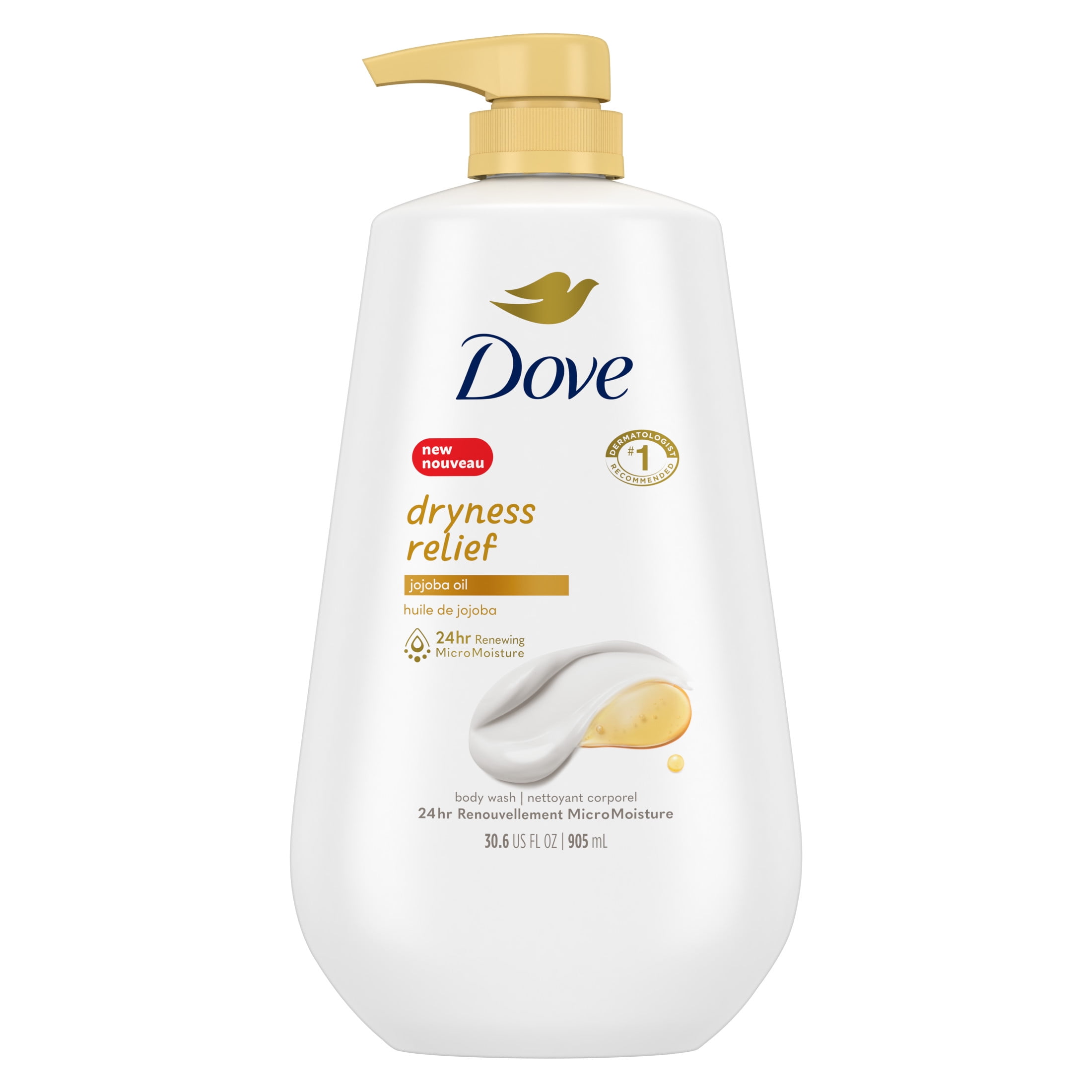 Dove Body Wash with Pump Dryness Relief Jojoba Oil, 30.6 oz