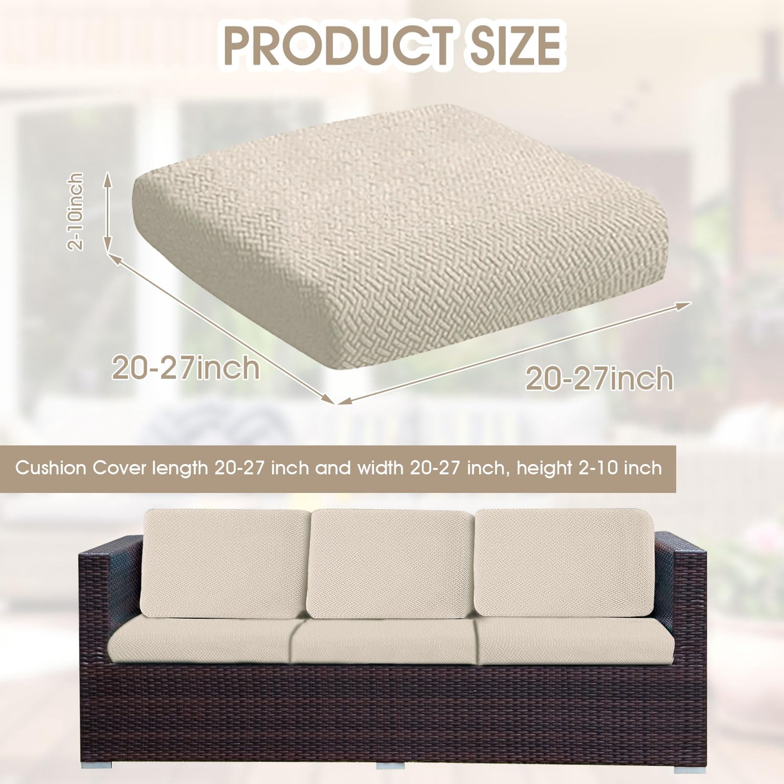 Outdoor Waterproof Couch Cushion Covers, Stretch Individual Patio Chair Cushion Outdoor Seat Cushion Pad