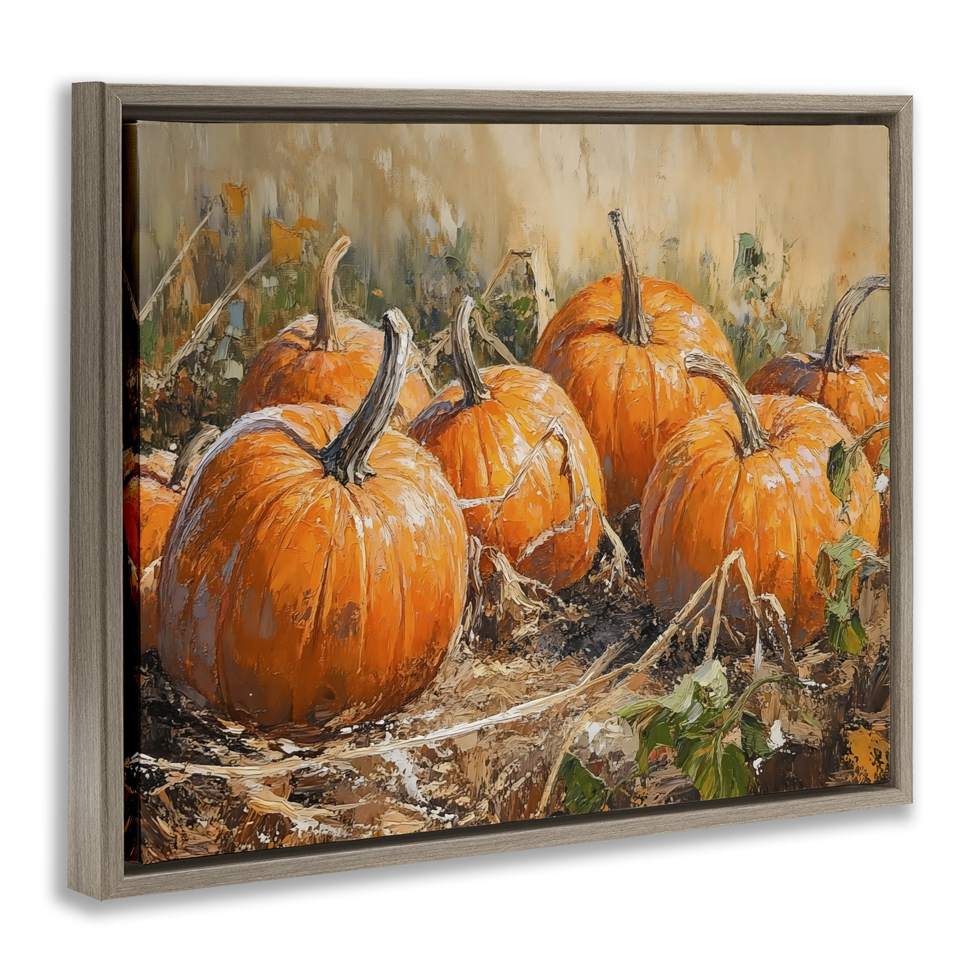 Stupell Industries Pumpkin Patch Autumn Harvest Scene Brown Framed Floater Canvas Wall Art, design by Nini Art