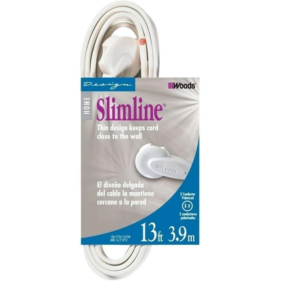 SlimLine 2237 Flat Plug Extension Cord, 2-Wire, 13-Foot, White