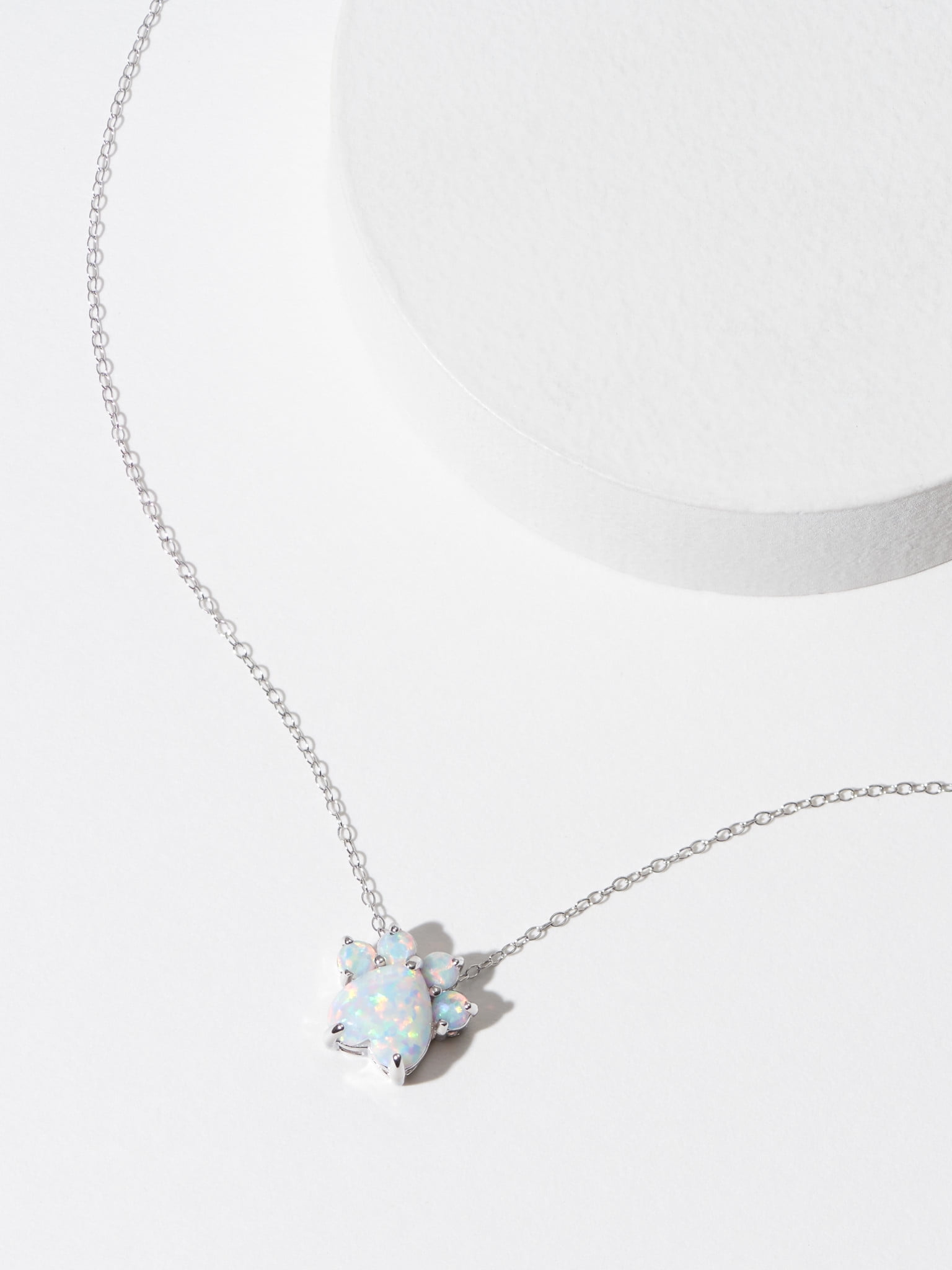 Forever Facets Platinum over Sterling Silver Simulated Opal Paw Print Necklace