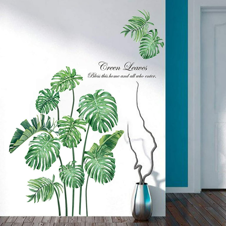 decalmile Palm Leaf Wall Stickers Tropical Plant Wall Sticker