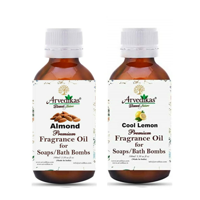 Arvedikas Pack Of 2 Fragrance Oil for Soap Making-100 ml | Scented Oil for  Making Herbal Soaps | Bath Bombs Or Cold Process Soap-(Almond | Cool Lemon)