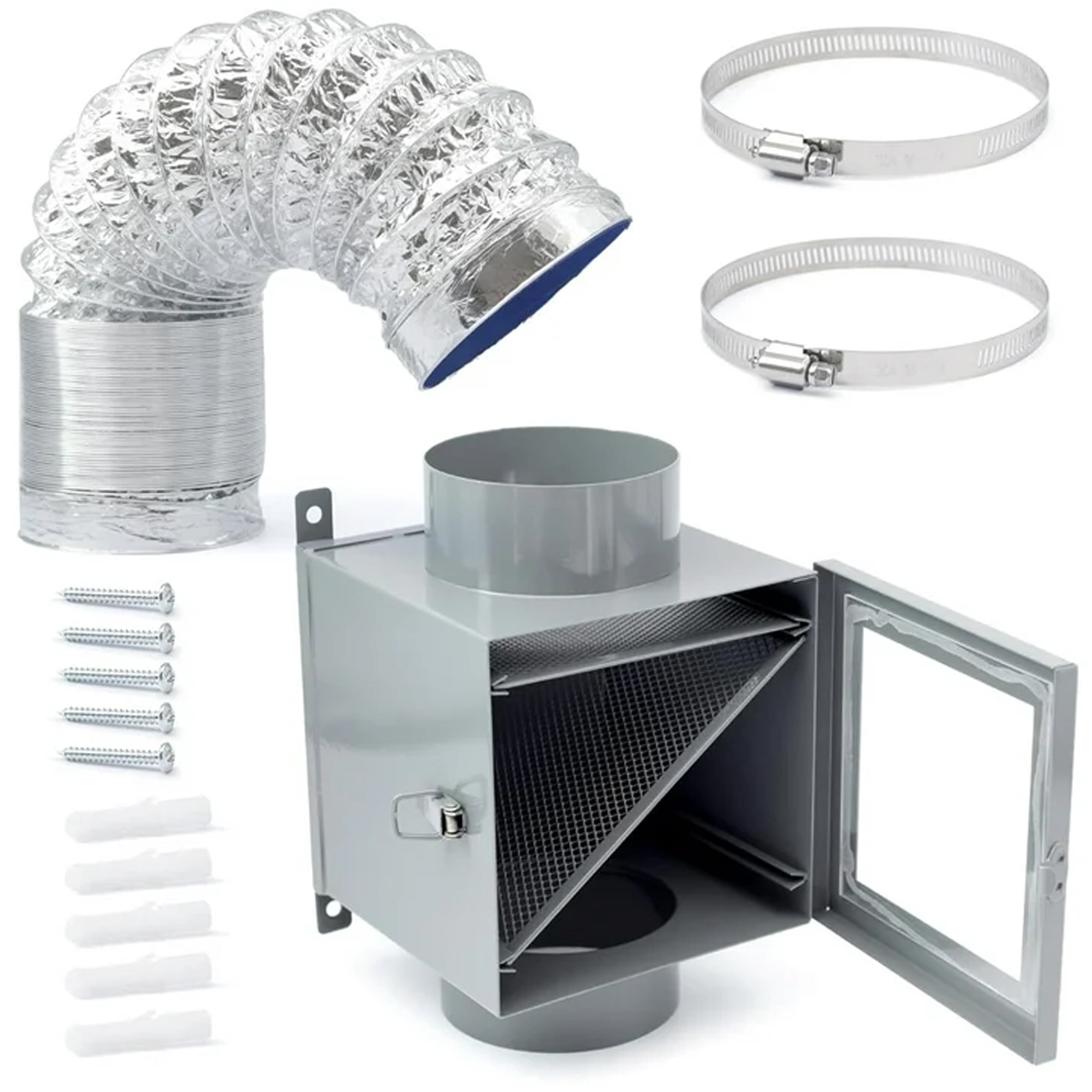 Metal Dryer Duct Lint Trap, Indoor Dryer Vent Kit Compatible with Electric Clothes Dryer with 4" 8FT Dryer Vent Hose 2 Clamps 2 Stainless Steel Mesh