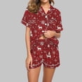 thumbnail image 2 of Riecok Satin Pajama Set for Women Christmas Short Sleeve Button down Shirts and Pants Xmas Tree Print Soft Cozy Sleepwear, 2 of 8